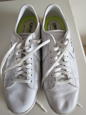 Converse Women's White Leather Sneakers with Lime Insoles